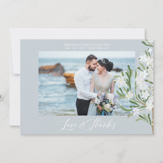 Fancy Botanical Branches Photo Wedding Thank You Card (Front)
