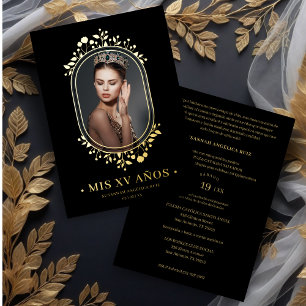 Fancy Botanical Oval Frame Spanish Quinceañera Foil Invitation