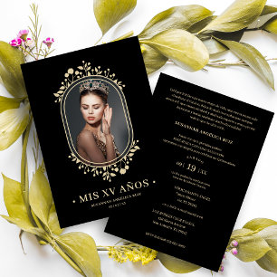 Fancy Botanical Oval Frame Spanish Quinceañera Invitation