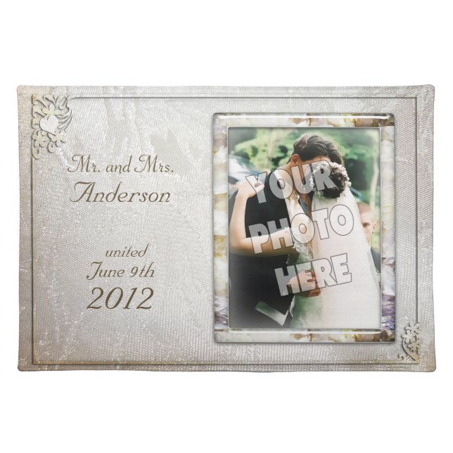 Fancy Brocade Wedding Photo Frame Template Cloth Placemat (Front)
