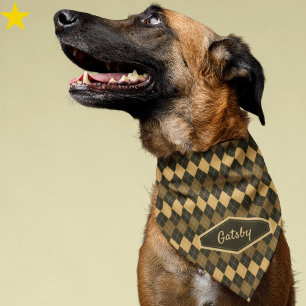 Fancy Brown Argyle Custom Name Pet Bandana