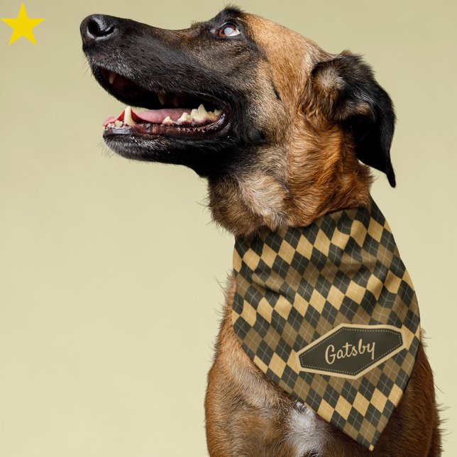 Fancy Brown Argyle Custom Name Pet Bandana (Creator Uploaded)