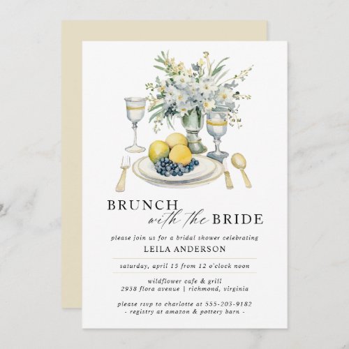 Fancy Brunch  Modern Watercolor Bridal Shower Invitation