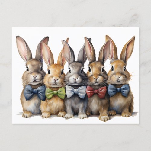Fancy Bunny Bow Tie Watercolor Announcement Postcard