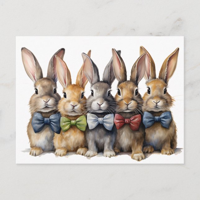 Fancy Bunny Bow Tie Watercolor Holiday Postcard (Front)