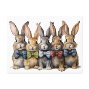 Fancy Bunny Bow Tie Watercolor Holiday Postcard