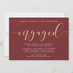 Fancy Burgundy & Gold Engagement Party Invitation