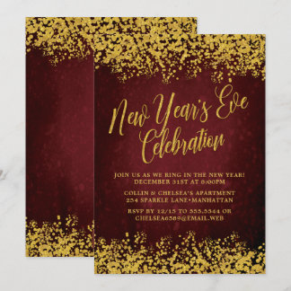 Fancy Burgundy & Gold New Year's Eve Party Invitation