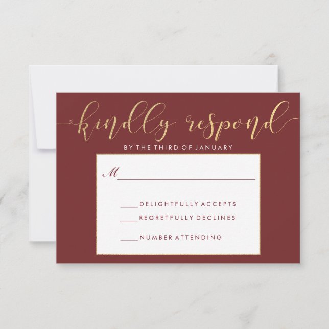 Fancy Burgundy & Gold RSVP Card (Front)