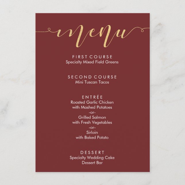 Fancy Burgundy & Gold Wedding Menu (Front)
