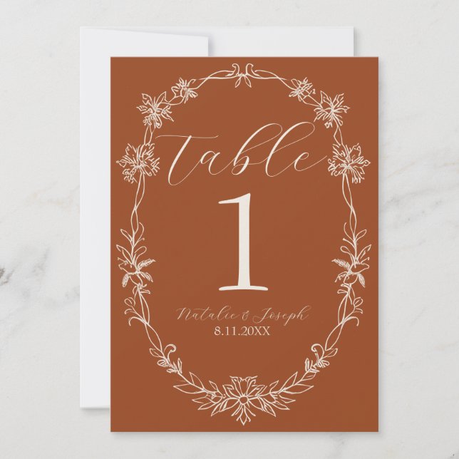 Fancy Burnt Orange Boho Wedding Table Number (Front)