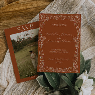 Fancy Burnt Orange Romantic Boho Photo Wedding Save The Date