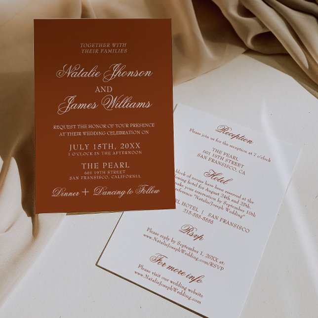 Fancy Burnt Orange Terracotta All In One Wedding Invitation (Creator Uploaded)