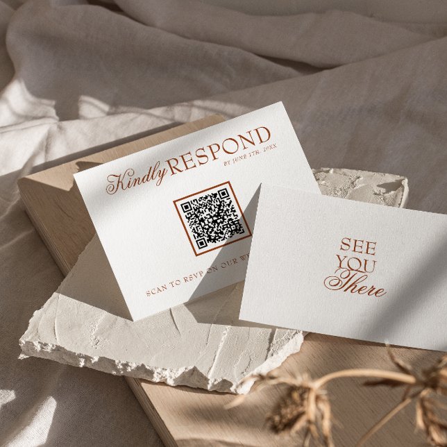Fancy Burnt Orange Terracotta QR Code Wedding RSVP Card (Creator Uploaded)