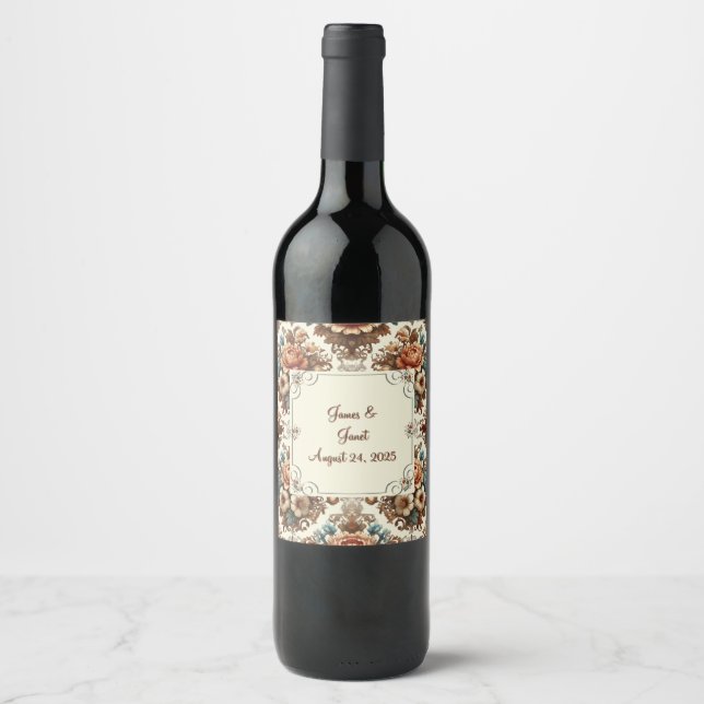 Fancy Buttercream Floral Customizable  Wine Label (Front)