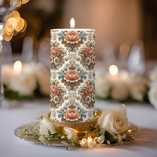 Fancy Buttercream Floral Wedding Medium Pillar Candle