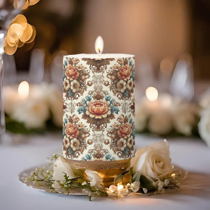 Fancy Buttercream Floral Wedding Small  Pillar Candle