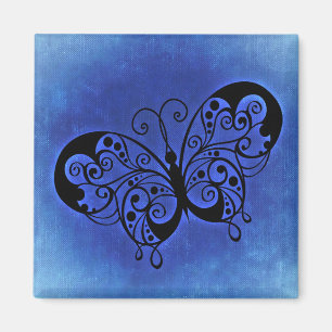 Fancy Butterfly on a Blue Denim Background Magnet