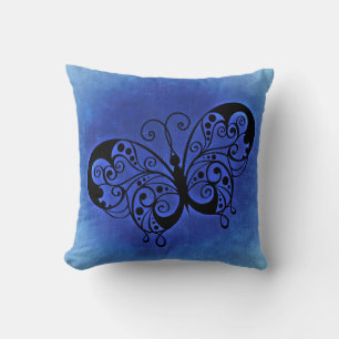 Fancy Butterfly on a Blue Denim background Throw Pillow