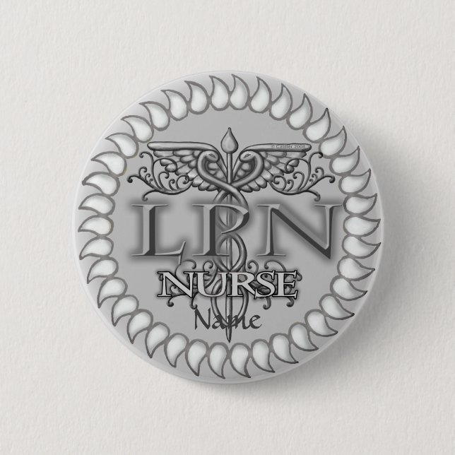Fancy Caduceus LPN nurse Button (Front)