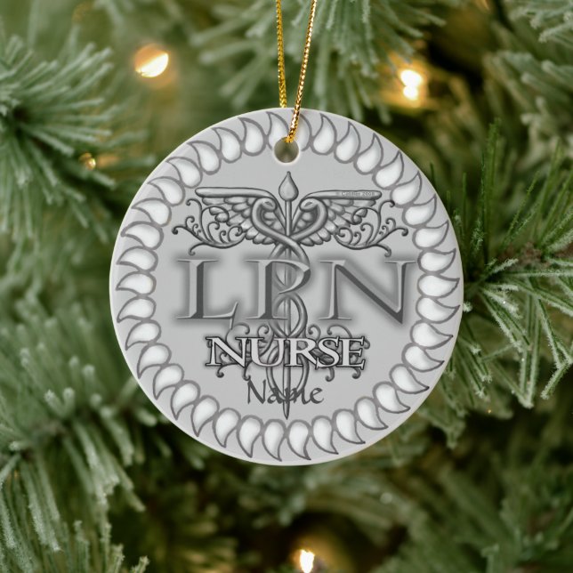 Fancy Caduceus LPN nurse Ceramic Ornament (Tree)