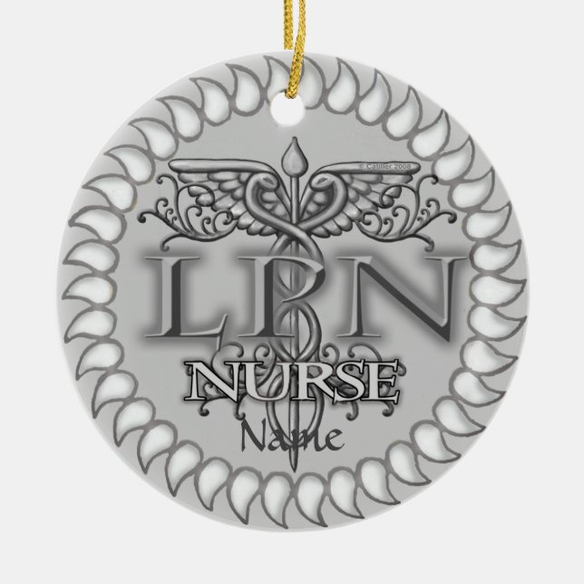 Fancy Caduceus LPN nurse Ceramic Ornament (Front)