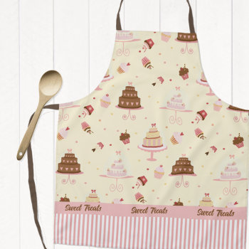 Fancy Cakes And Cupcakes On Cream Baking  Apron by pinkladybugs at Zazzle