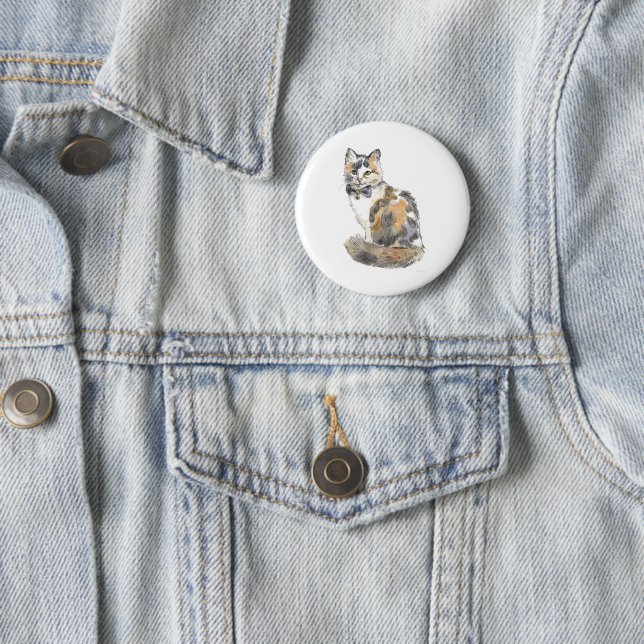 Fancy Calico Cat Button (In Situ)