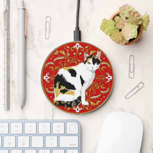 Fancy Calico Cat Design Wireless Charger