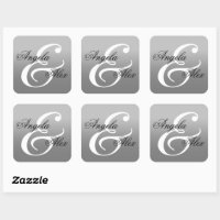 Fancy Calligraphy Ampersand Grey Ombre Wedding Square Sticker