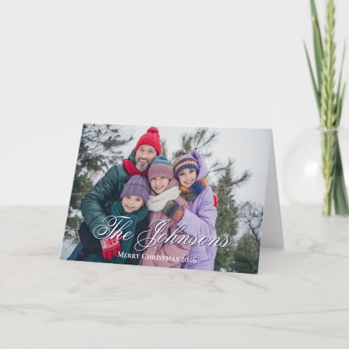 Fancy Calligraphy Family Name and Photo Holiday Card