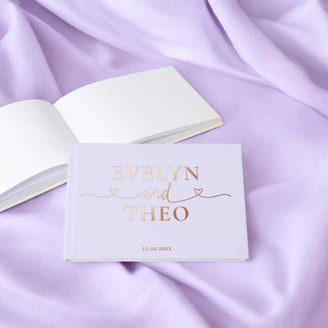 Fancy Calligraphy Heart Blush Lavender Foil Guest Book (Creator Uploaded)