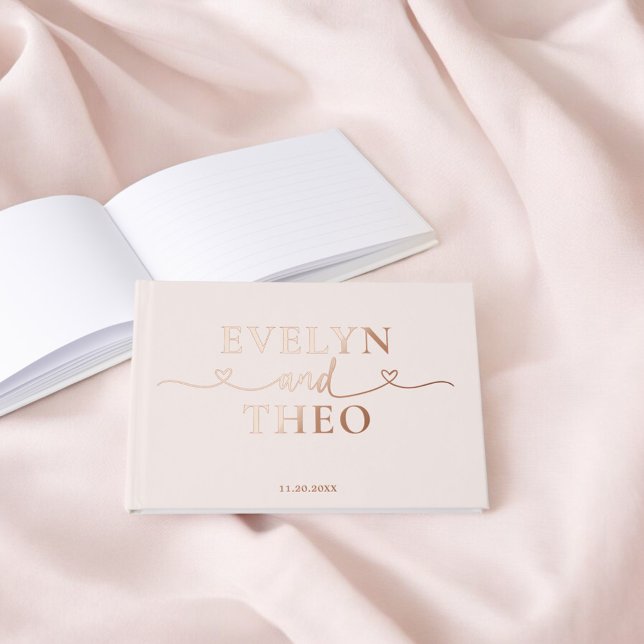 Fancy Calligraphy Heart Blush Pink Foil Guest Book (Creator Uploaded)