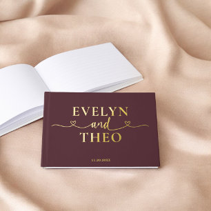Fancy Calligraphy Heart Burgundy Foil Guest Book