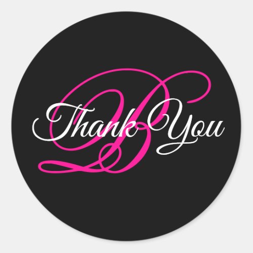 Fancy Calligraphy Hot Pink Monogram Thank You Classic Round Sticker