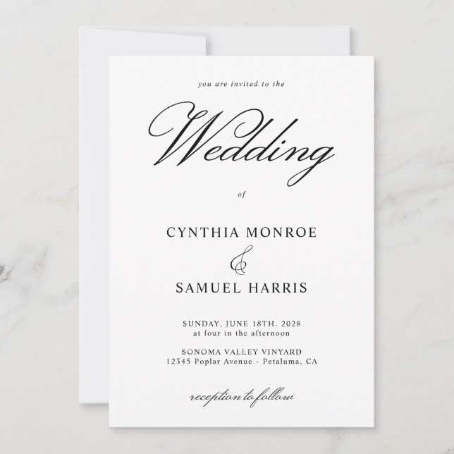 Fancy Calligraphy Letter H Monogram Wedding Invitation (Front)