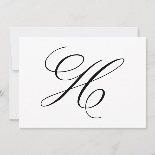 Fancy Calligraphy Letter H Monogram Wedding Thank You Card (Front)