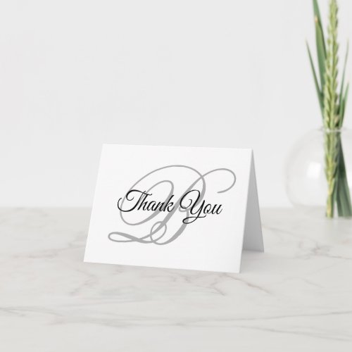 Fancy Calligraphy Script Grey Monogram Thank You Card