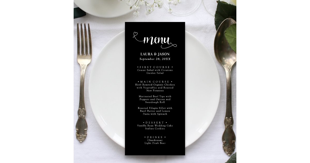 Fancy Calligraphy Script Rustic Wedding Menus | Zazzle