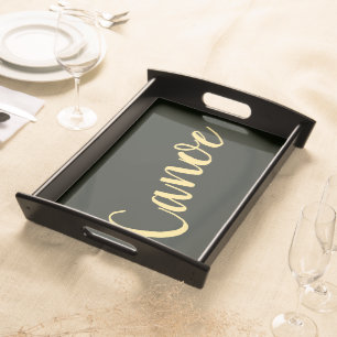 Fancy "Canoe" Script Bold Forest Green  Background Serving Tray