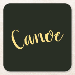 Fancy "Canoe" Script Deep Forest Green Background Square Paper Coaster