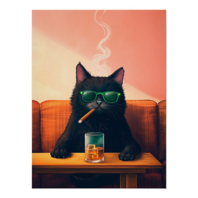 Fancy Cat Drinking Whiskey Poster (Front)