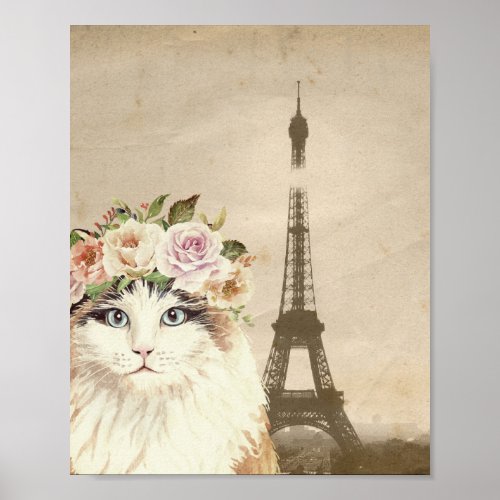 Fancy Cat  Eiffel Tower Art Print