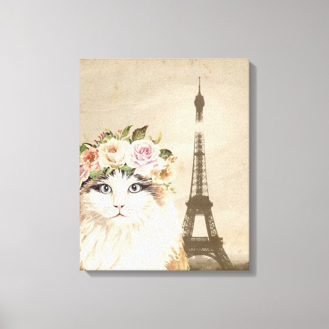 Fancy Cat & Eiffel Tower Canvas Print (Front)