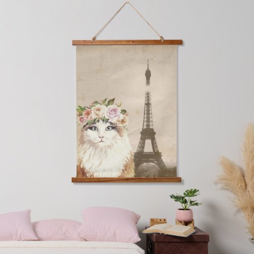 Fancy Cat  Eiffel Tower  Hanging Tapestry