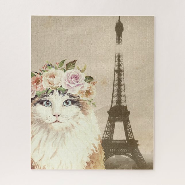 Fancy Cat & Eiffel Tower  Jigsaw Puzzle (Vertical)