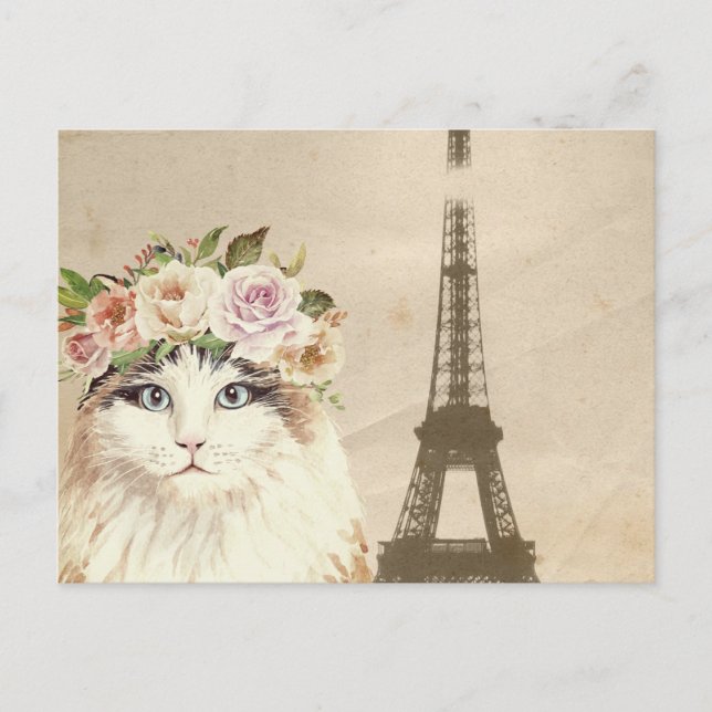 Fancy Cat & Eiffel Tower Postcard (Front)