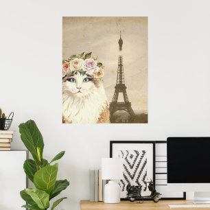 Fancy Cat & Eiffel Tower Poster