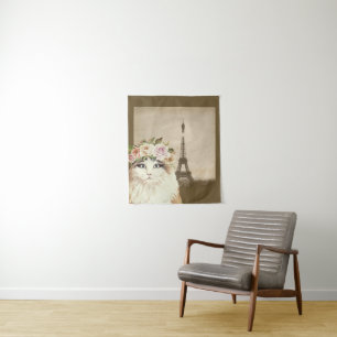 Fancy Cat & Eiffel Tower Tapestry