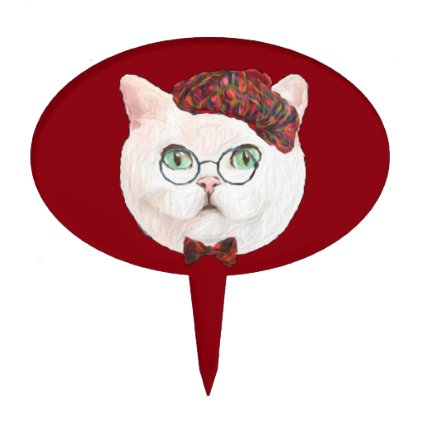 Fancy Cat Lovers Decor Top Hat Bow Tie Glasses Cake Topper